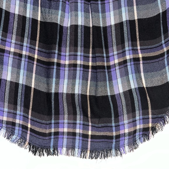 Anthropologie Cloth & Stone Plaid Fringe Hem Button Down Shirt Navy Purple Sz S - Picture 11 of 12